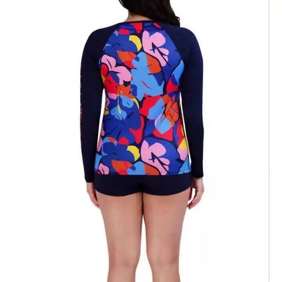 Nautica Women's Into the Jungle Floral Swim Rashguard Sun Top UPF 30 NWT Size L - Picture 6 of 7